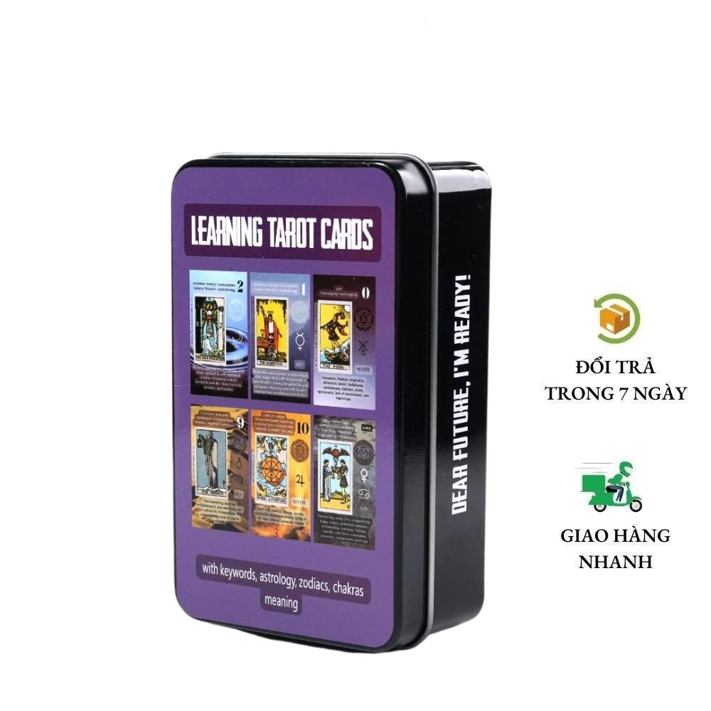 Bộ Bài Learning Tarot Cards, Hộp Sắt, Thẻ Mạ Xanh