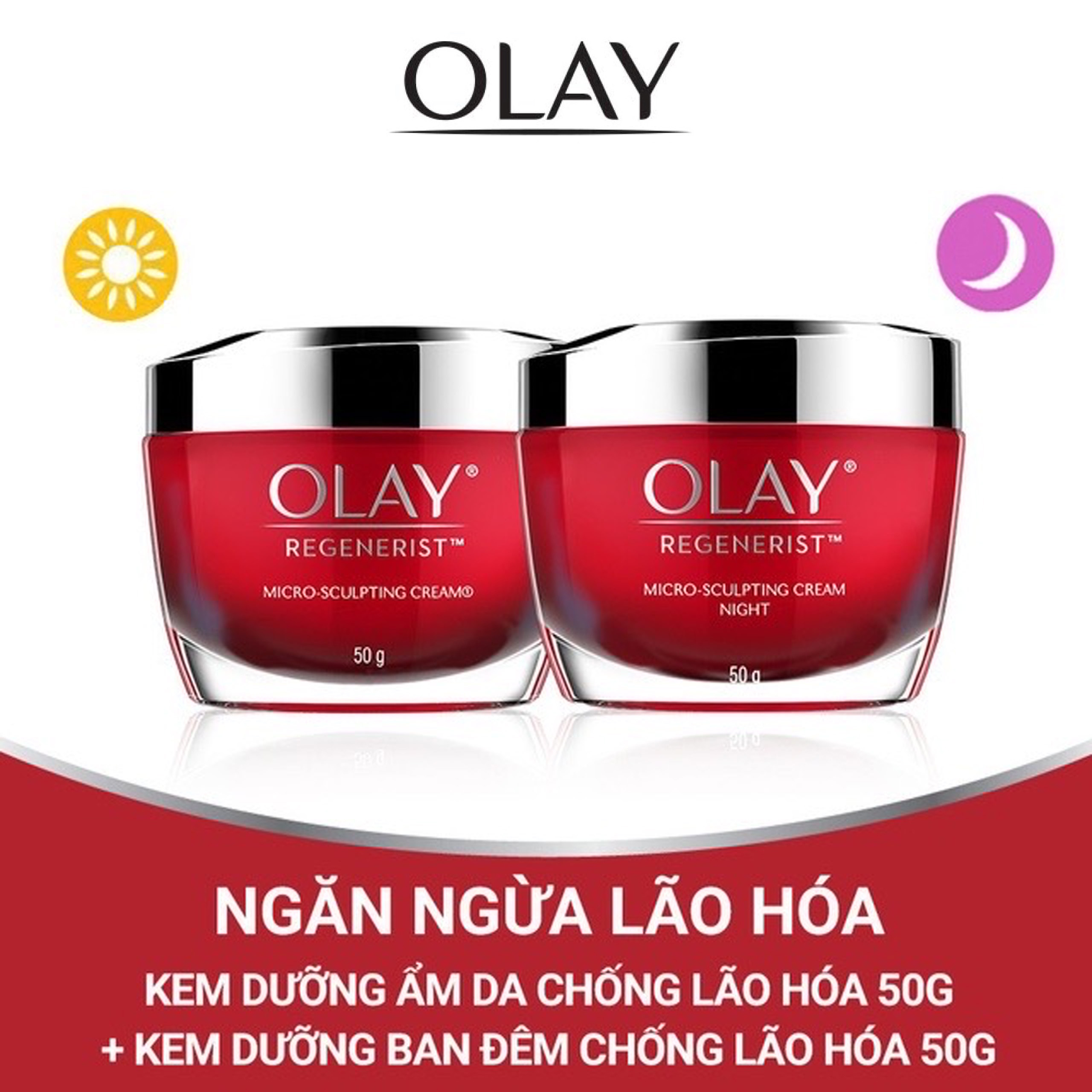 Combo Kem Dưỡng OLAY REGENERIST Đỏ Ban Ngày và Ban Đêm 50G