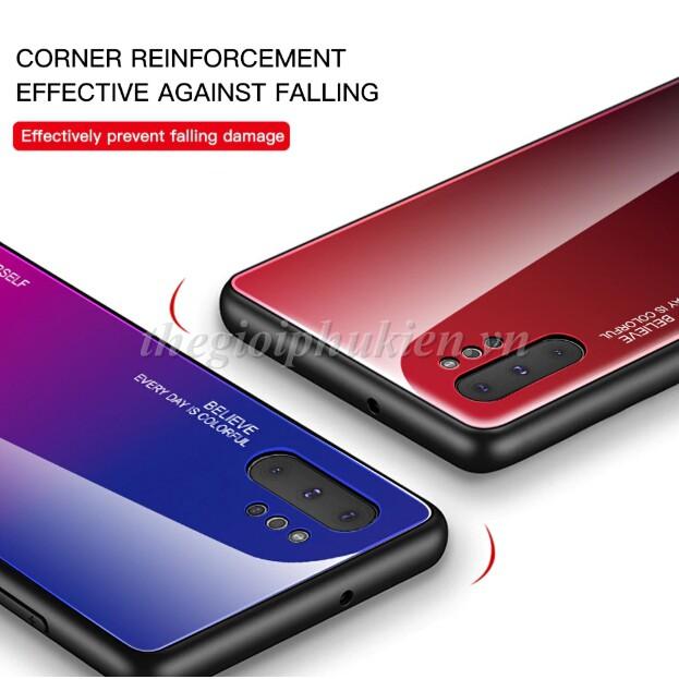 Ốp lưng kính màu Gradient viền dẻo cho SamSung Galaxy Note 10+ Plus