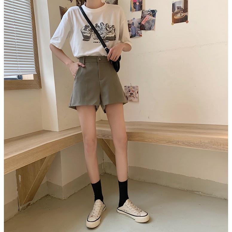 Quần Short nữ Lưng cao Ống rộng Ulzzang Hàn Quốc Quần sooc đùi nữ Cạp cao Form rộng Thời trang