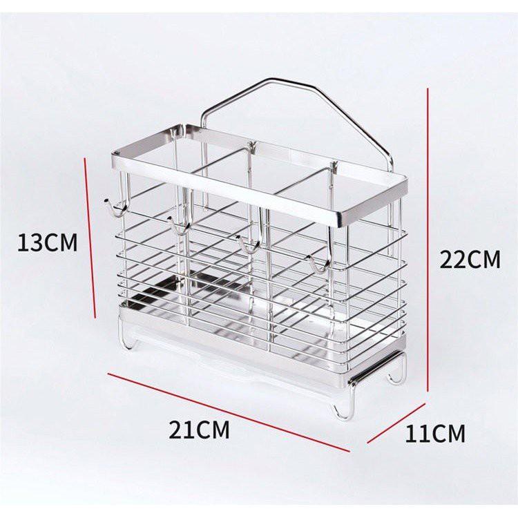 Giá inox đựng đũa thìa nhiều ngăn Ống đựng đồ dùng nhà bếp dán tường không cần khoan đục