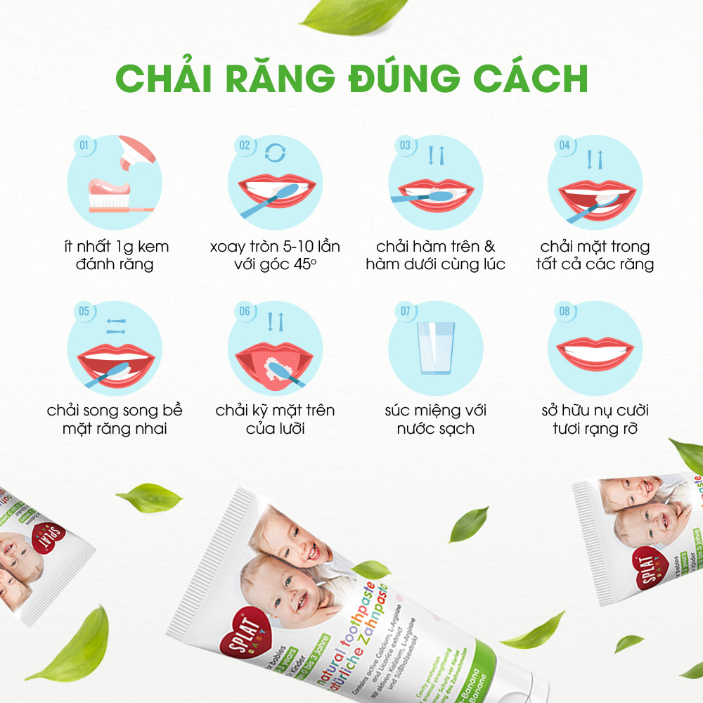 Kem đánh răng cho trẻ nhỏ Splat hương táo và chuối 40ml kèm bàn chải rơ lưỡi cao cấp ( 0 đến 3 tuổi ),Nga