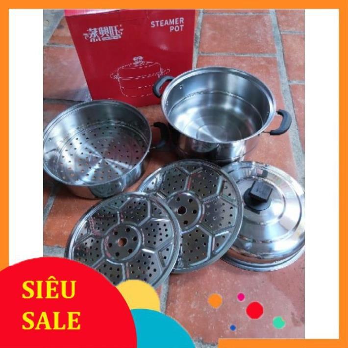 Nồi hấp inox 3  tầng hiện đại kích thước lớn, có thể sử dụng trên mọi loại bếp .