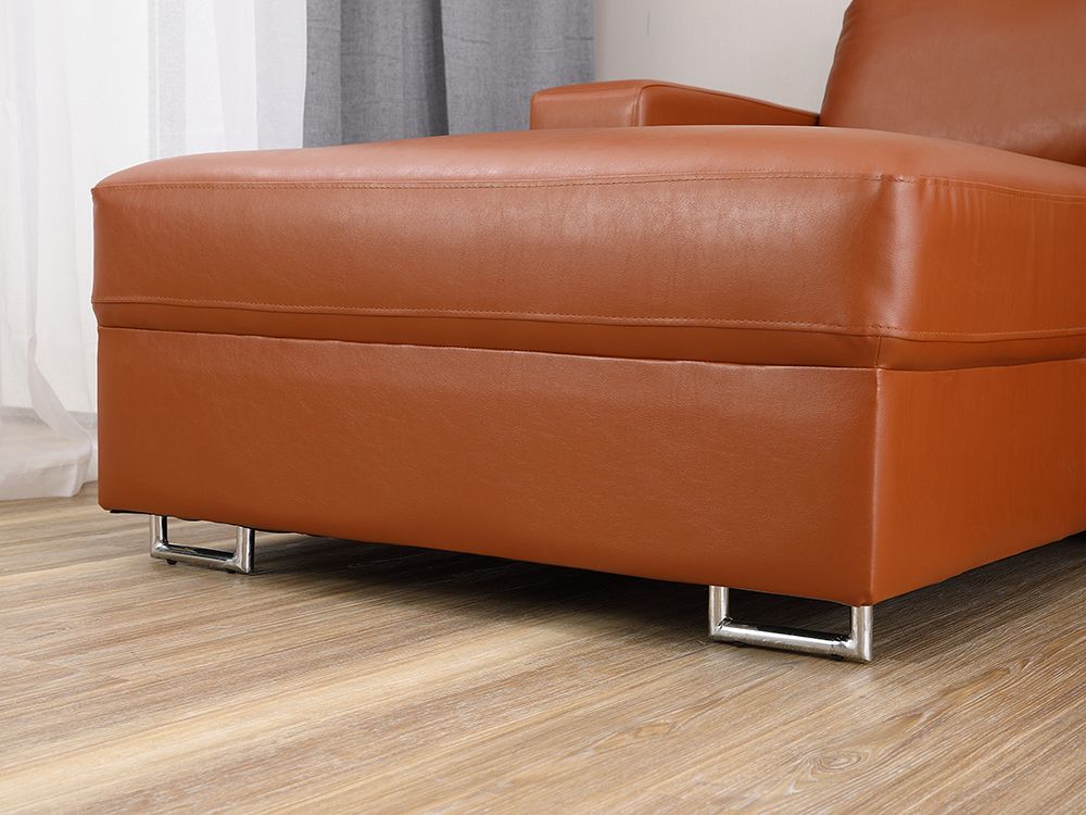 Ghế sofa giường góc chữ L phải POLLY khung gỗ chân thép, đệm bọc da PVC cao cấp màu nâu | Index Living Mall - Phân phối độc quyền tại Việt Nam