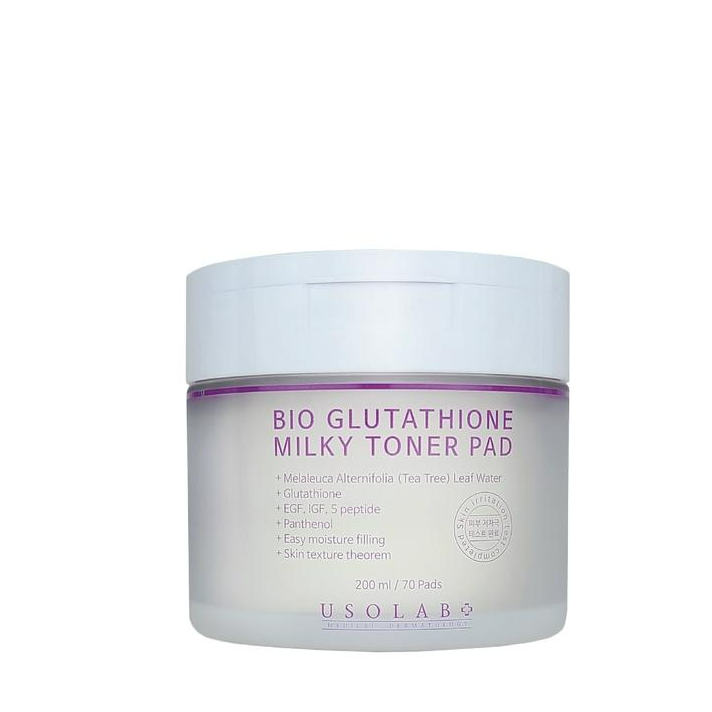 Toner Pad trắng da, thu nhỏ lỗ chân lông Usolab Bio Glutathione MilkyToner Pad 200ml 70 Miếng