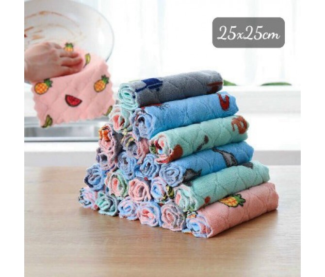 Khăn lau mẫu vuông họa tiết hoa quả 2 mặt cỡ lớn 25x25cm dùng lau tay, lau bếp đa năng