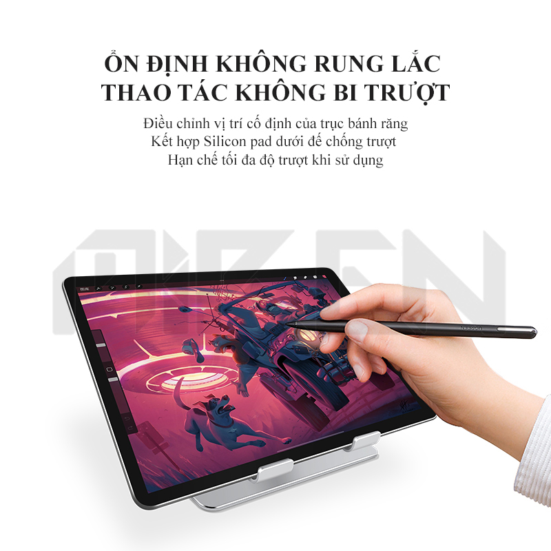 Giá Đỡ dành cho Ipad - Máy Tính Bảng - Điện Thoại (All Size) Hợp Kim Nhôm Nguyên Khối - 2 Trục Điều Chỉnh Góc Độ Tùy Thích - Khe Rãnh Mặt Tựa Giúp Gia Tăng Tản Nhiệt - Miren Hàng Chính Hãng