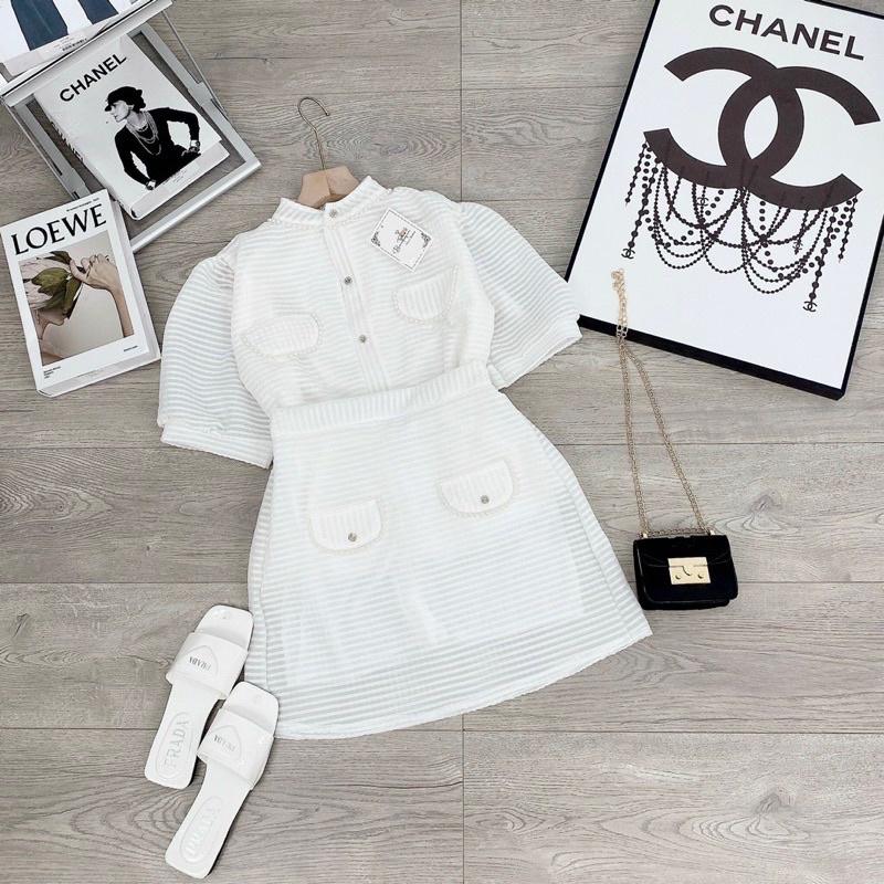 Set tơ xốp viền ngọc tiểu thư