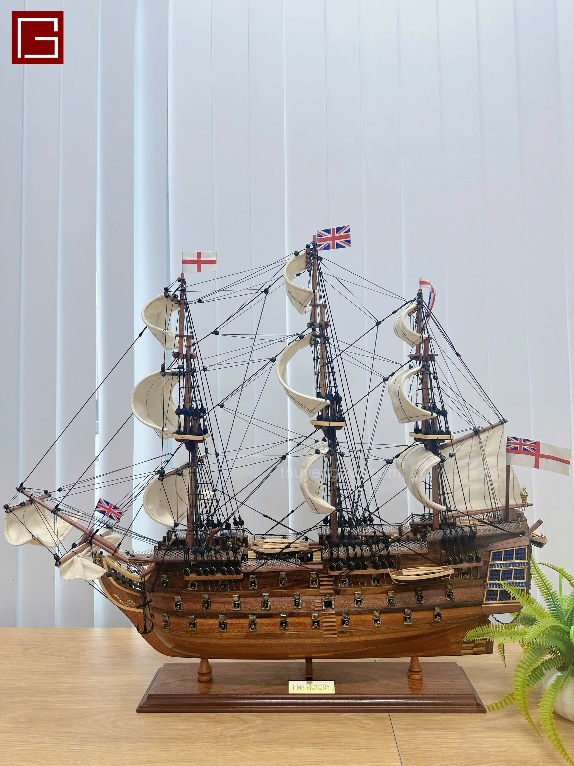 Mô Hình Thuyền Gỗ Phong Thủy Gia Nhiên, Thuyền Buồm Gỗ HMS VICTORY chất liệu gỗ tràm chuẩn xuất khẩu