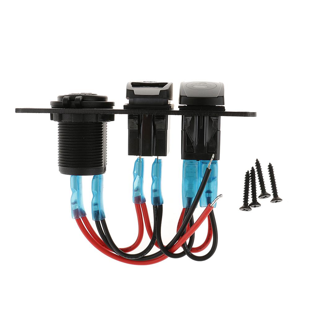 Power Socket +5 Pin Rocker Switch+Dual USB Charger Panel for 12V/24V Vehicles