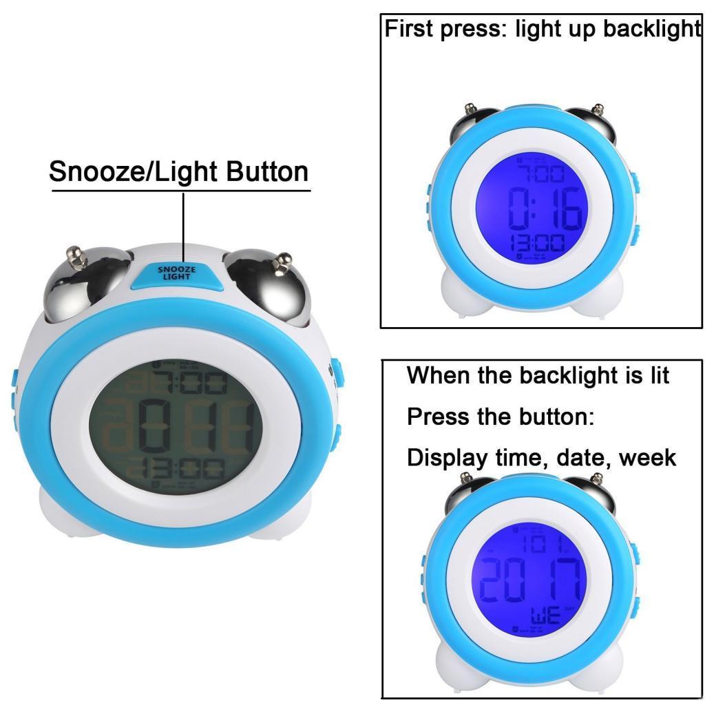 Digital Dual Alarm Clock Loud Alarm Clock Twin Bell Kids Small Clock blue