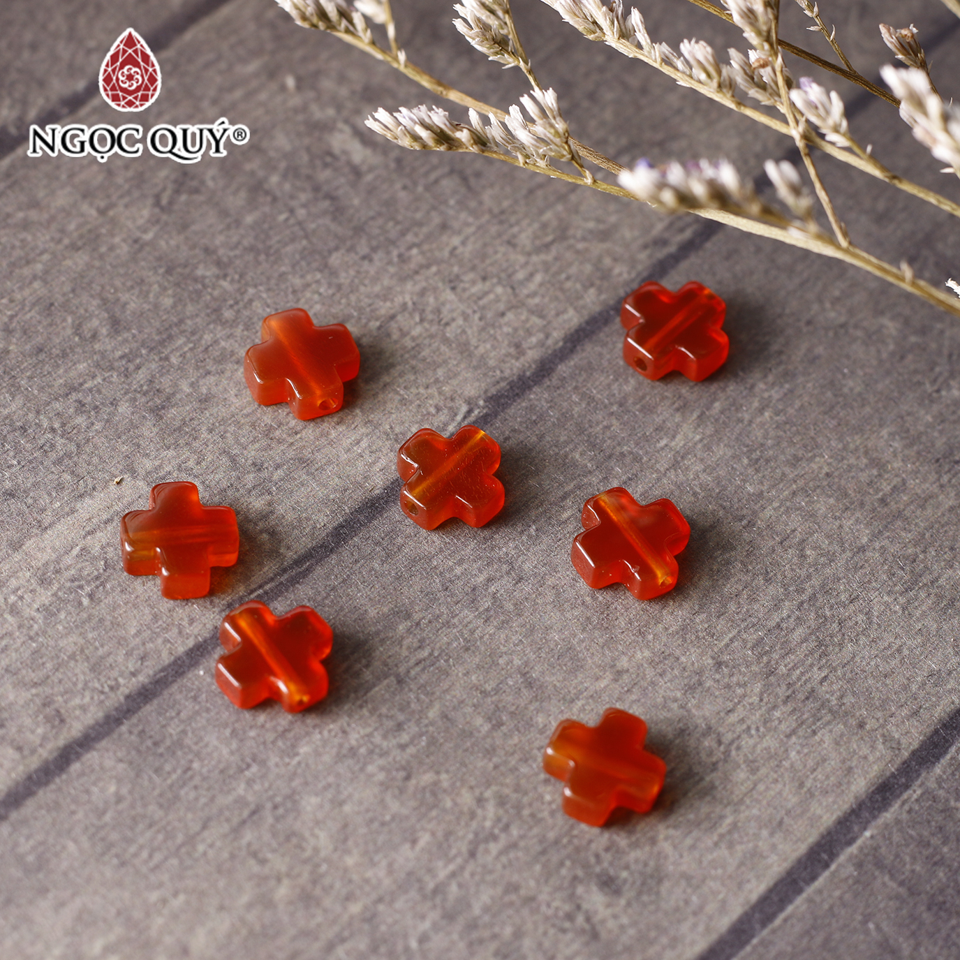 Chữ thập xỏ ngang đá mã não đỏ làm vòng tay, phụ kiện handmade 8mm mệnh hỏa thổ - Ngọc Qúy Gemstones