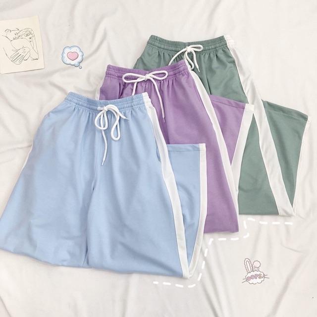 Quần Dài Nữ 1 Sọc Ống Rộng Dáng Suông 4 Màu Pastel Unisex Ulzzang