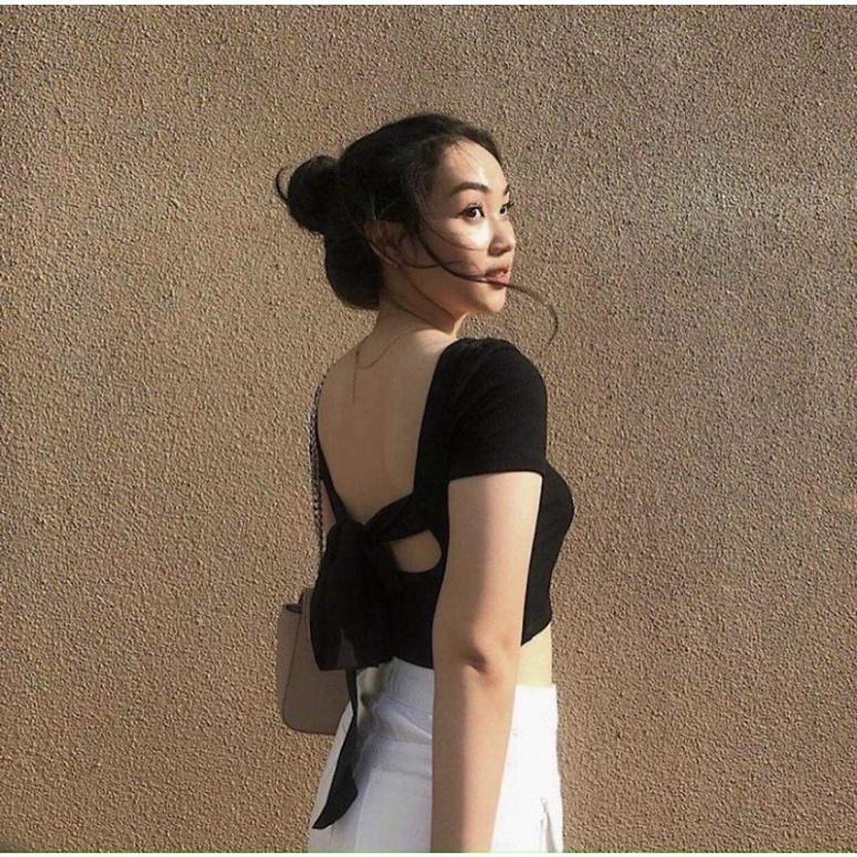 Áo Thun Cổ Vuông Cột Nơ Lưng Xinh Xắn- Chất Borip Thoáng Mát Thấm Hút Mồ Hôi