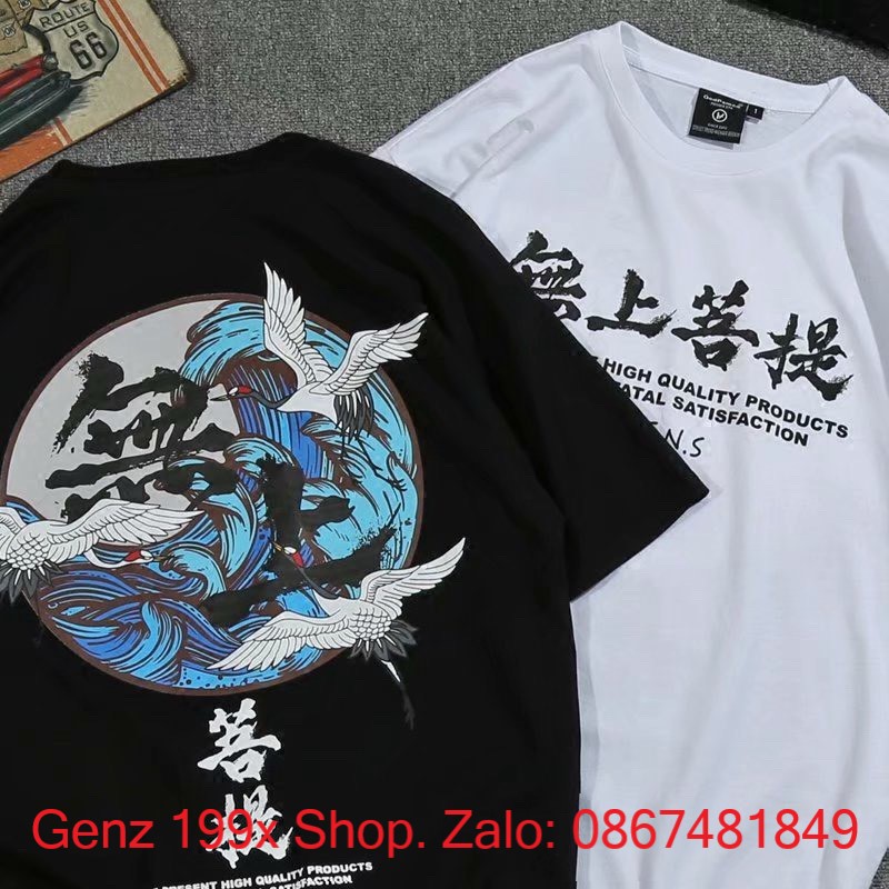 Áo form rộng Unisex hình con hạc in cho bạn trẻ, genz freesize từ 40-70kg, áo nữ kiểu