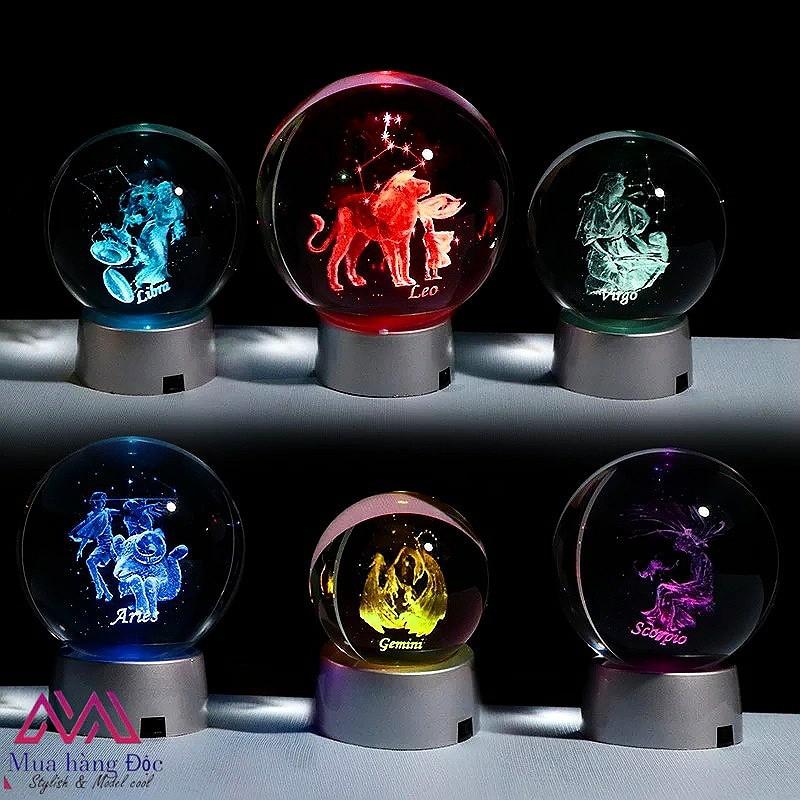 Quà Tặng Sinh Nhật Quả Cầu Pha Lê 3D LED Cung Kim Ngưu
