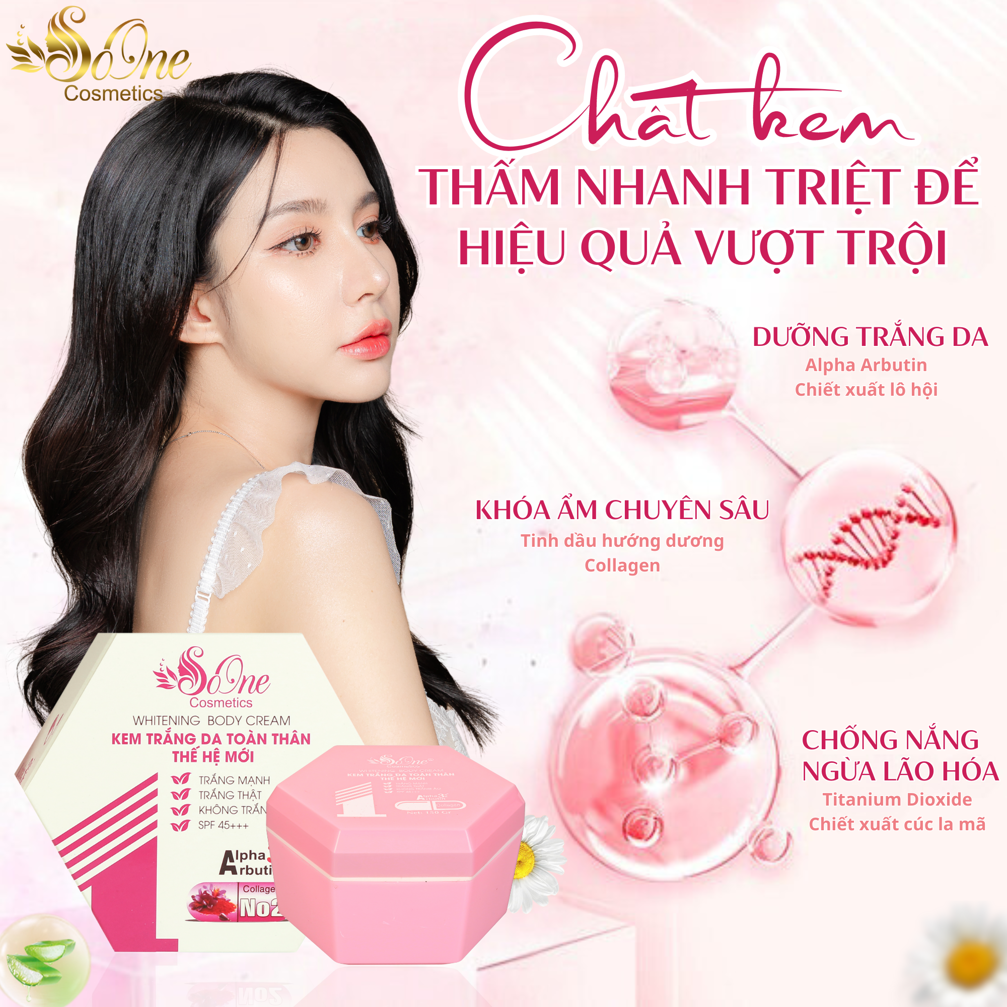 Kem Body SoOne Dưỡng Trắng Da Toàn Thân Thế Hệ Mới Hộp Màu Hồng - 150ml