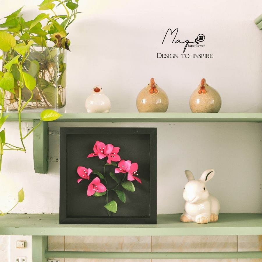 Tranh Hoa Giấy Handmade Trang Trí - Hoa Giấy MAYPAPERFLOWER Khung Gỗ Size 25x25cm