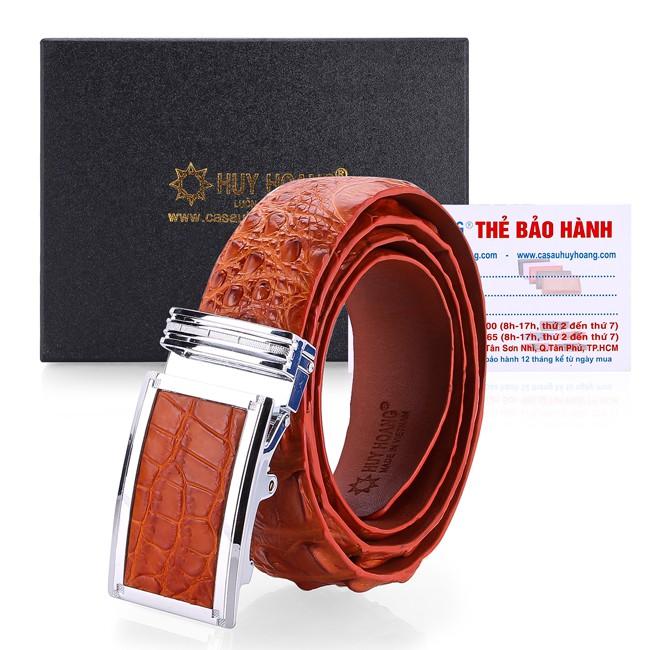 Dây nịt nam da cá sấu Huy Hoàng nguyên con gai 4P màu vàng bò HT4761