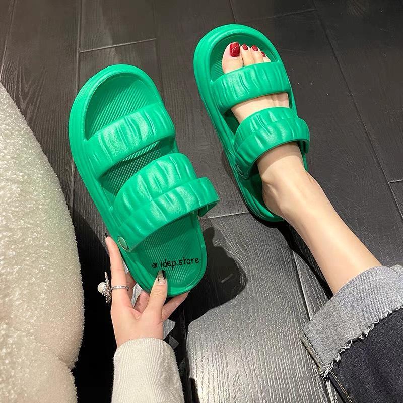Giày sandal bánh mì nhúm 2 quai ngang chất EVA đế dày 2022 siêu nhẹ đi mưa iDÉP GL065 - Xanh lá
