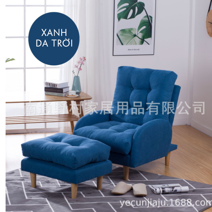 Ghế Sofa Kèm Đôn Cao Cấp, Ghế Lười Thư Giãn Chất Liệu Vải, Ghế Salon Phong Cách Hàn Quốc