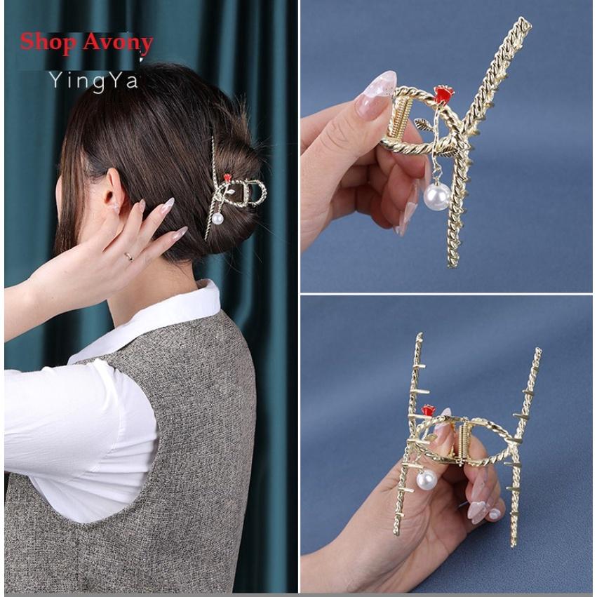 Kẹp tóc Kim loại thời trang đính đá mắt mèo, ngọc trắng thời trang