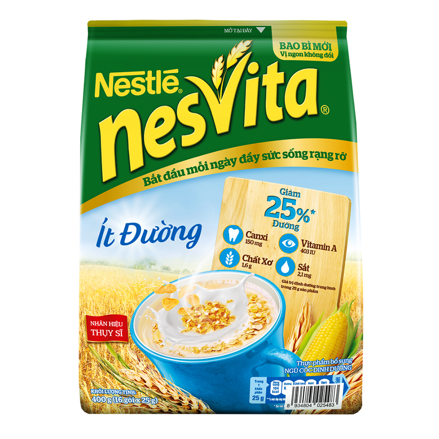 Túi 16 Gói Bột Ngũ Cốc Nestle Nesvita Ít Đường (25g)