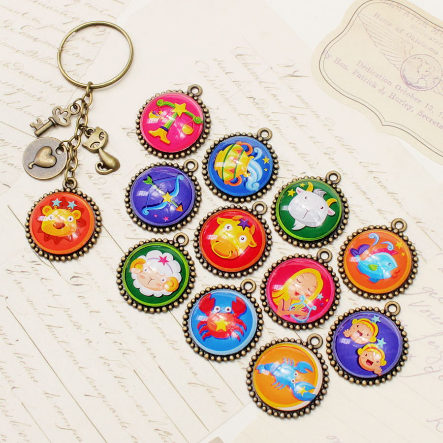 Móc khóa 12 cung hoàng đạo Zodiac màu sắc tươi sáng siêu đẹp 06646-MK0029