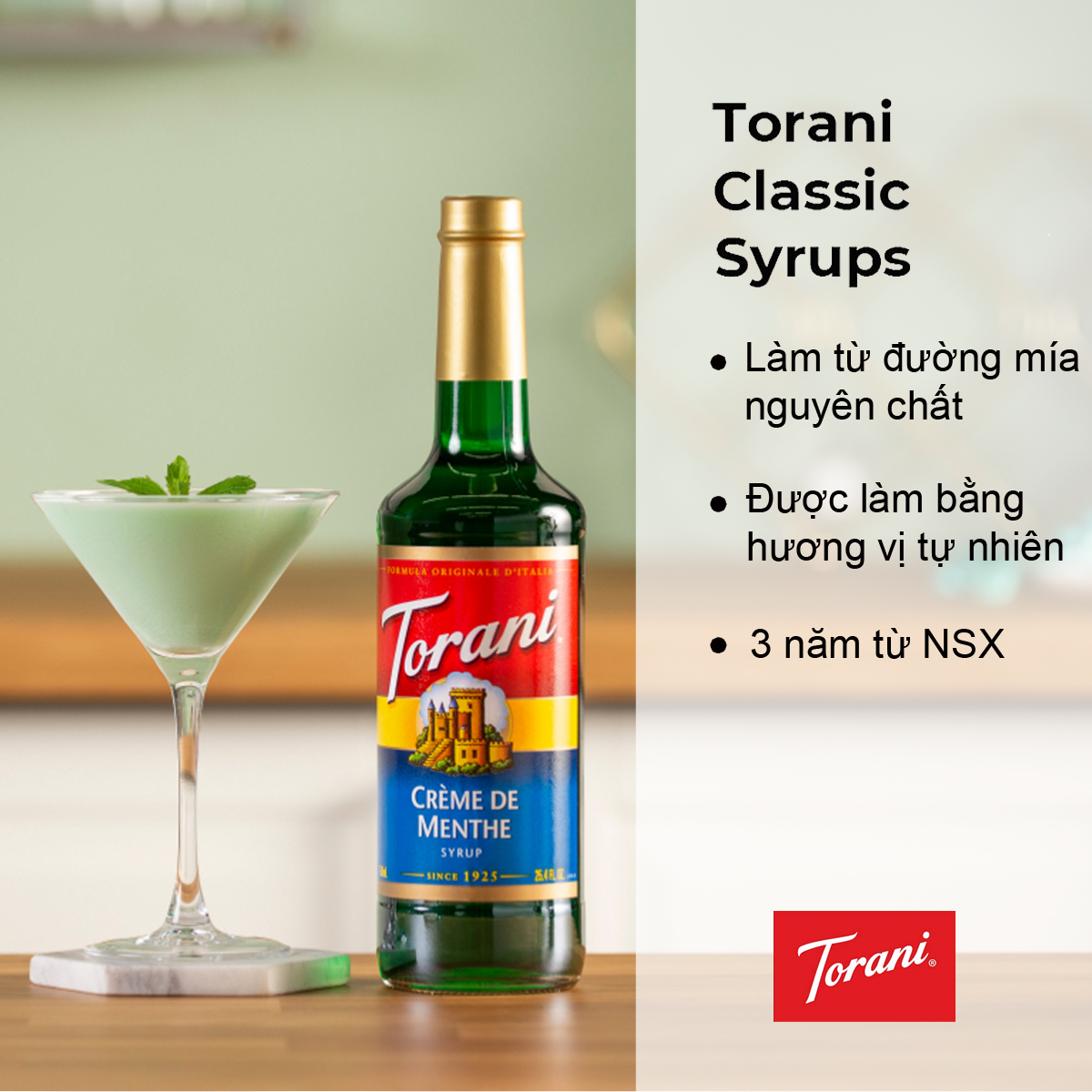Siro Pha Chế Vị Bạc Hà Xanh Torani Classic Creme De Menthe Syrup 750Ml Mỹ