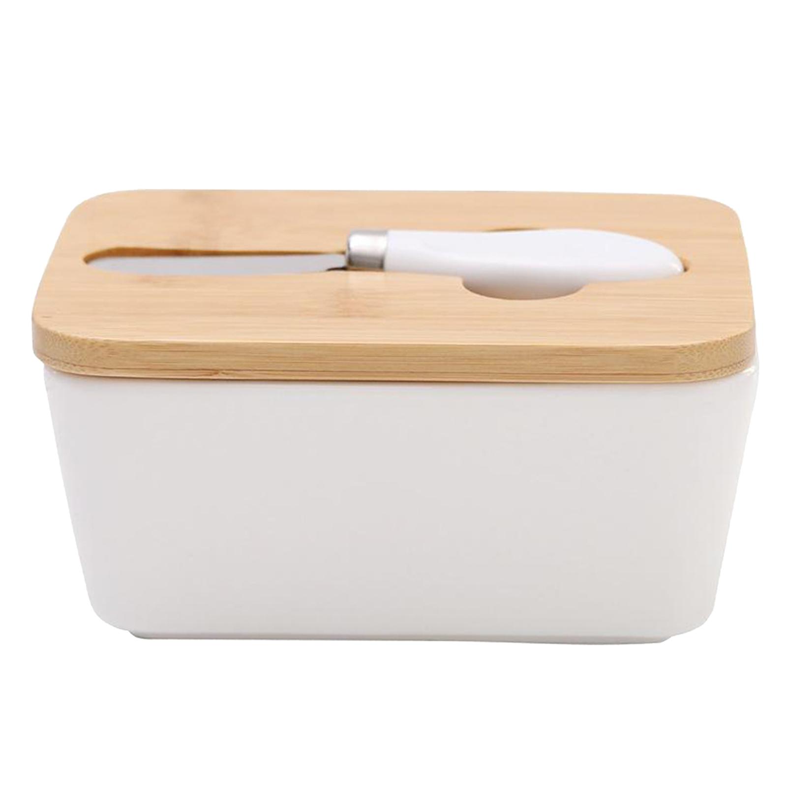 Ceramic Butter Dish Keeper with Wooden Lid and Steel Knife