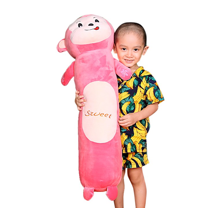 Gối Ôm Gấu Bông Hình Thú Vải Nhung Co Dãn Ngộ Nghĩnh Size 1M Với 4 mẫu Thỏ Sử Tử Ếch Khỉ
