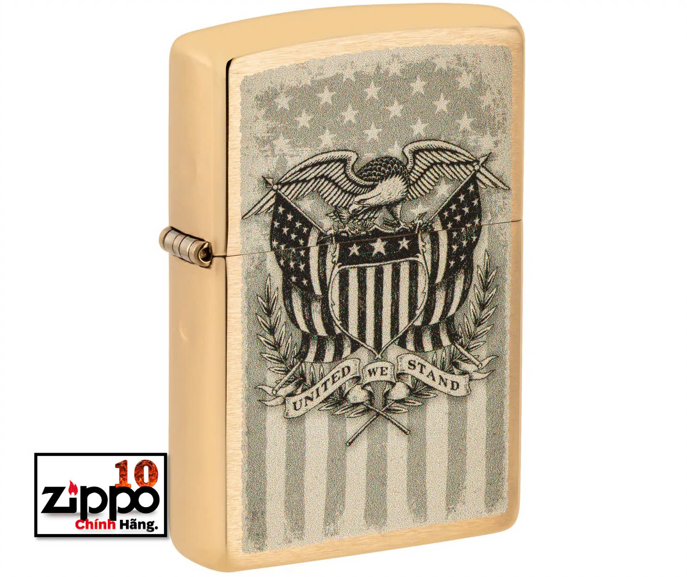 Bật lửa Zippo 46230 American Crest Brushed Brass - Chính hãng 100%