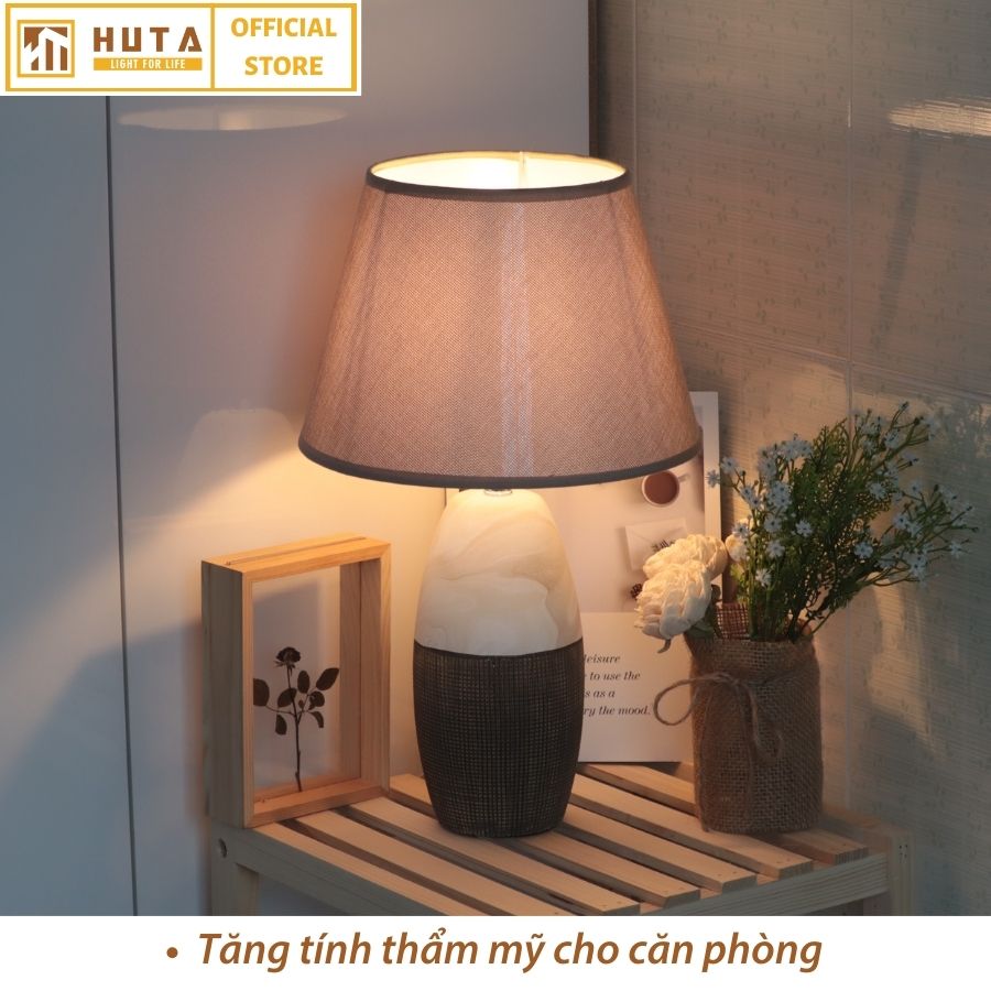 Đèn Ngủ Để Bàn HUTA S5 Gốm Sứ Cao Cấp Sang Trọng Decor Trang Trí Phòng Ngủ Phòng Khách, Khách Sạn, Điều Chỉnh Độ Sáng, Đèn Vàng Bóng LED Tiết Kiệm Điện