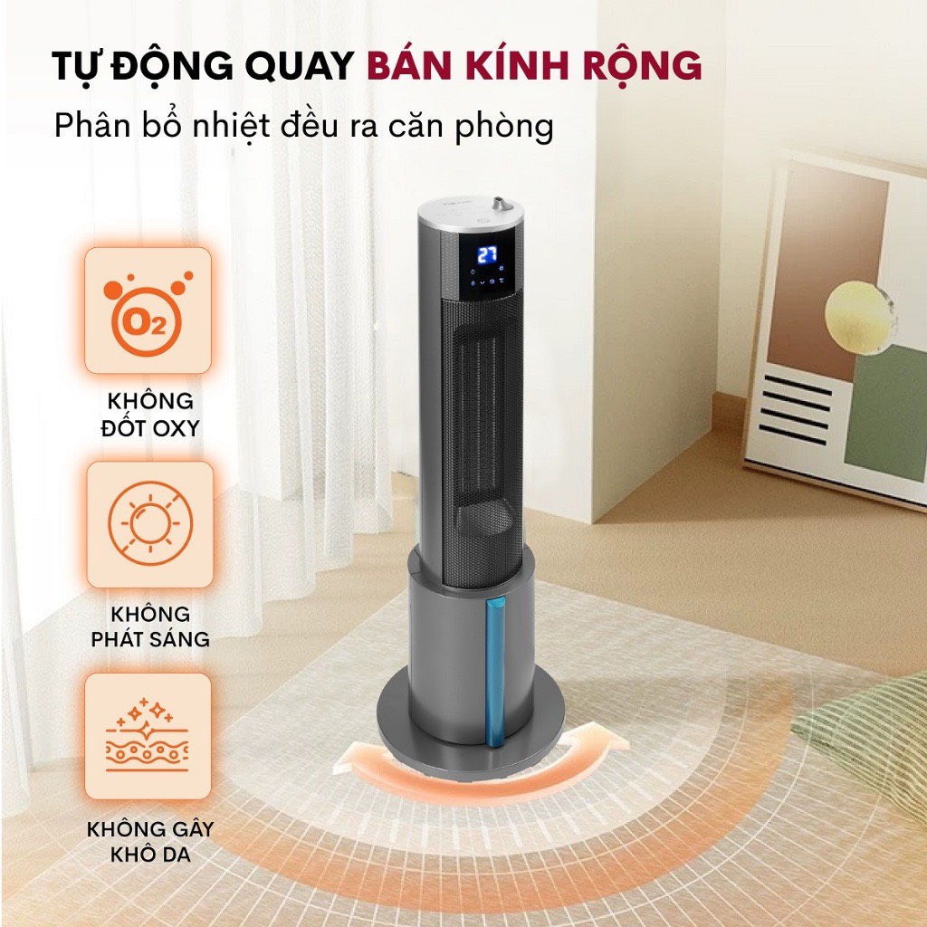 Máy sưởi gốm không khô da phun sương tạo ẩm Nhật Bản nhập khẩu FUJIHOME không đốt oxi tự ngắt tiết kiệm điện - hàng chính hãng