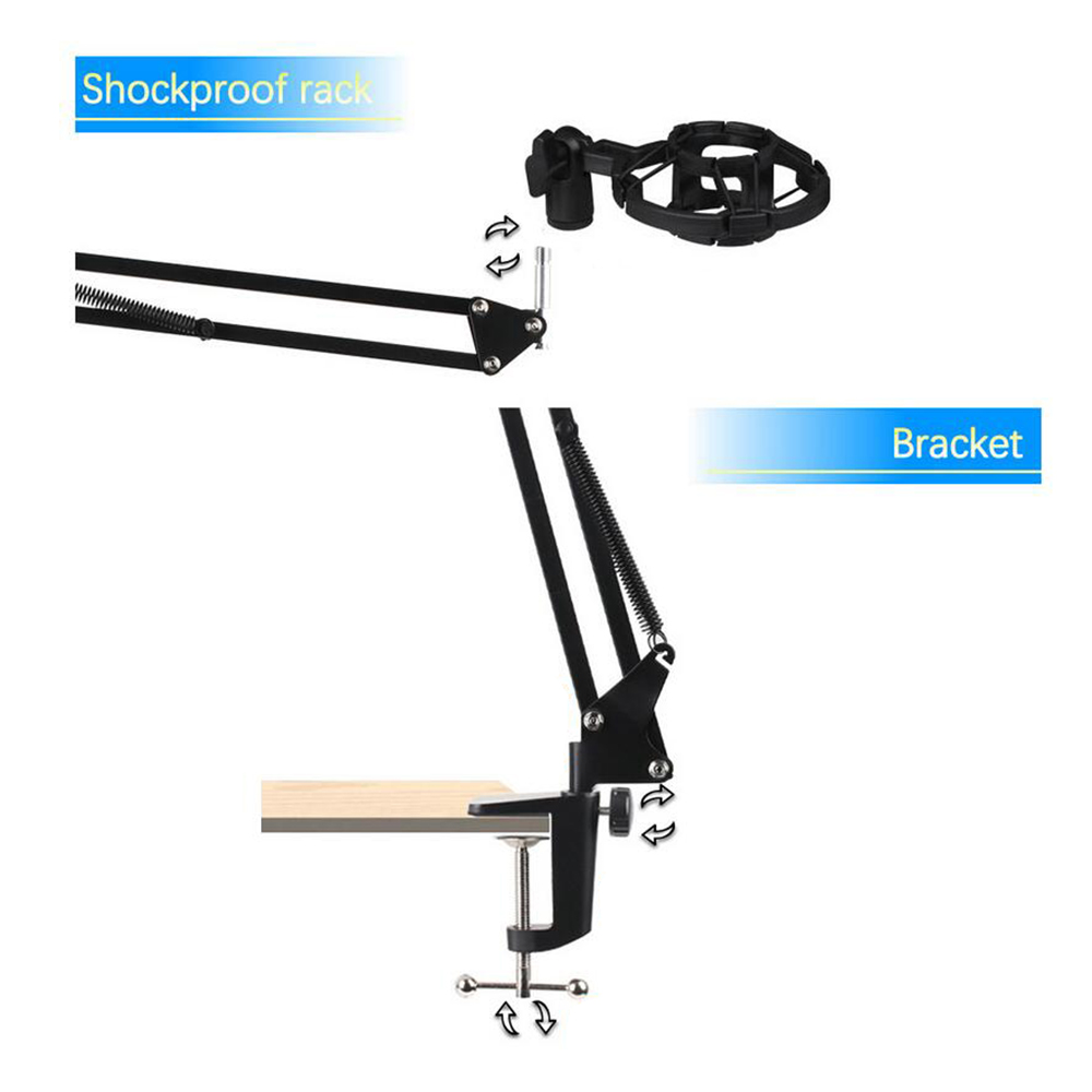 Bộ micrô trong phòng thu có giá đỡ sốc + Giá treo có thể điều chỉnh + Bộ lọc pop