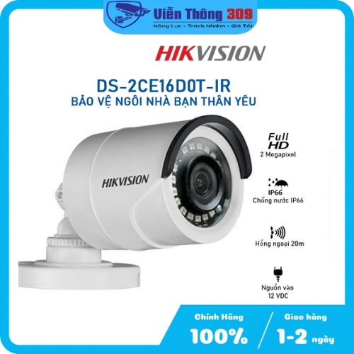 Hikvision DS-2CE16D0T-IR (Vỏ Sắt), HD-TVI hồng ngoại 2.0 Megapixel - Hàng chính hãng