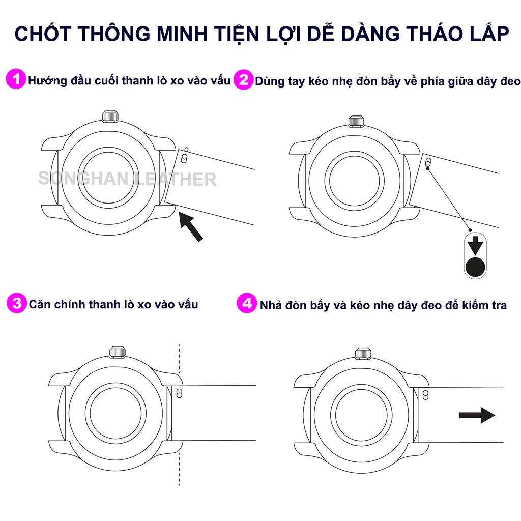 Dây Đồng Hồ. Dây Da Đà Điểu Gắn Chốt Thông Minh Kèm Khóa Gập Cao Cấp Chính Hãng Songhan Leather.Nhiều Size, Nhiều Màu.BẢO HÀNH 6 THÁNG