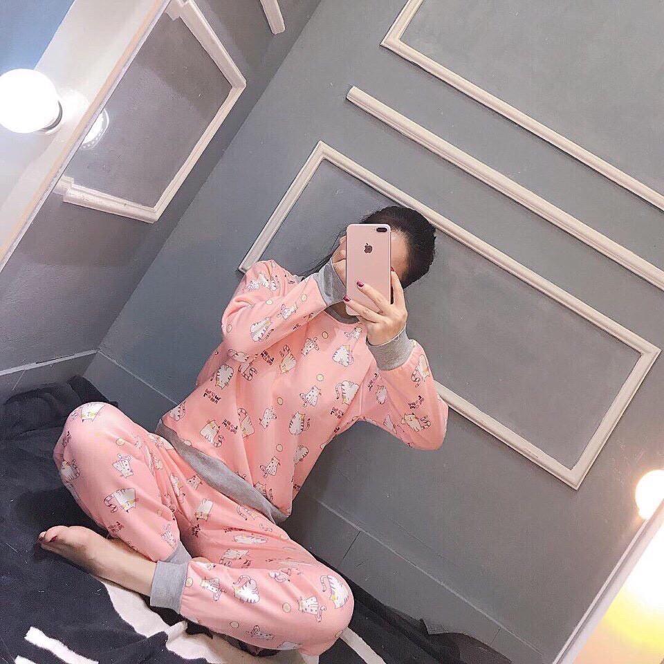 Bộ Nỉ Bông Nữ Nhiều Hòa Tiết Chất Nỉ Lót Lông Qc Dày Dặn