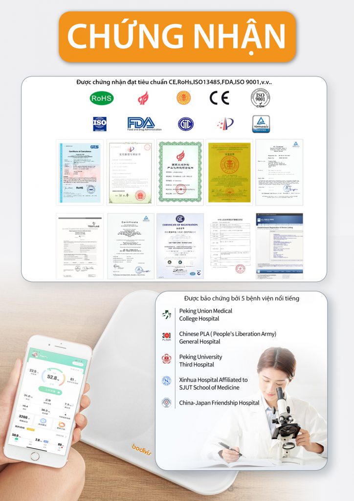 Cân sức khỏe điện tử thông minh thế hệ mới Bodivis H1 chính hãng, đo mỡ, lượng nước lượng cơ chuẩn FDA 3