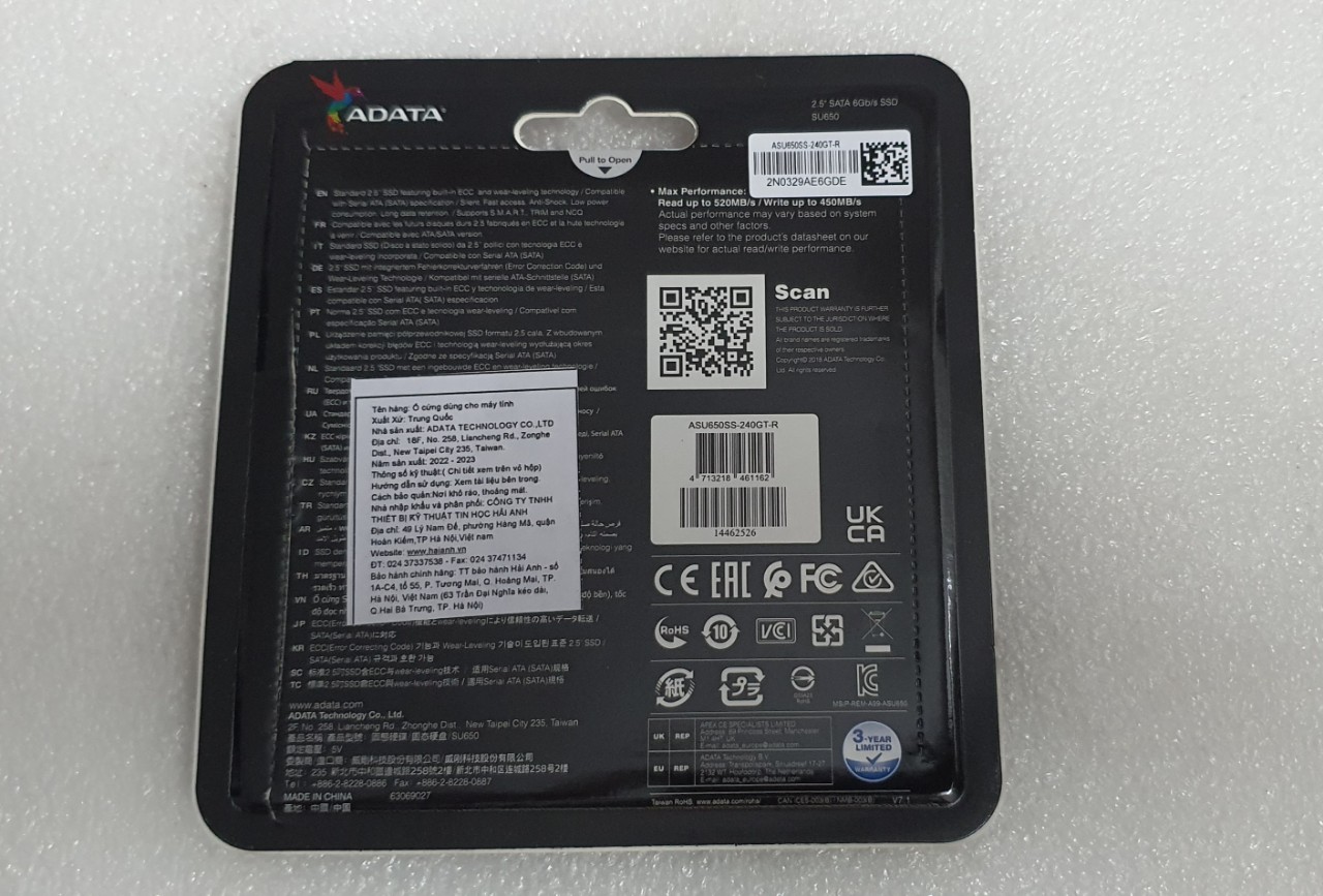 Ổ cứng laptop dung lượng 240GB 2.5inch Adata SU650 - hàng chính hãng