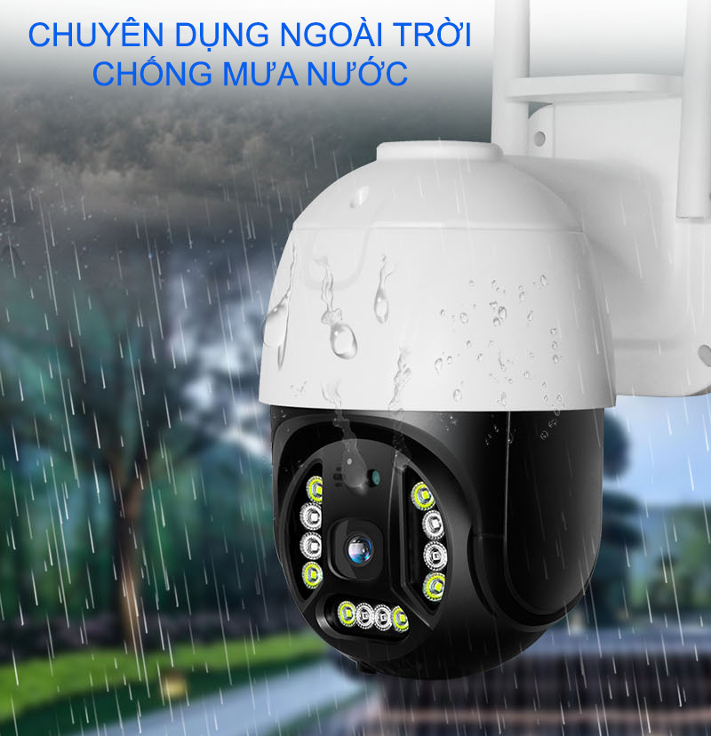 Camera Carecam PTZ 3.0Mps 2 Râu 12 Led, Camera Ngoài trời 360 độ PTZ Full HD Giám Sát Quay Đêm Có Màu- Hàng Chính Hãng