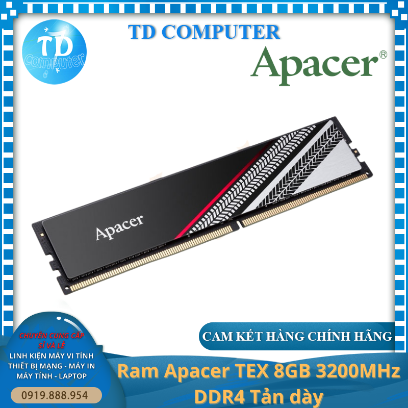 Ram Apacer TEX 8GB 3200MHz DDR4 Tản dày - Hàng chính hãng Networkhub phân phối