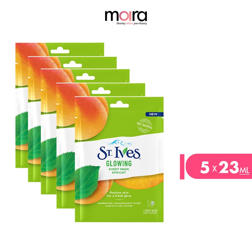 Combo 5 Mặt nạ giấy dưỡng da St.Ives chiết xuất Trái Mơ Glowing Apricot 23ml