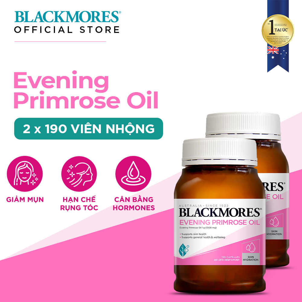 Combo 2 Lọ Tinh Dầu Hoa Anh Thảo Hỗ Trợ Cân Bằng Nội Tiết Tố Blackmores Evening Primrose Oil 190 Viên/Lọ