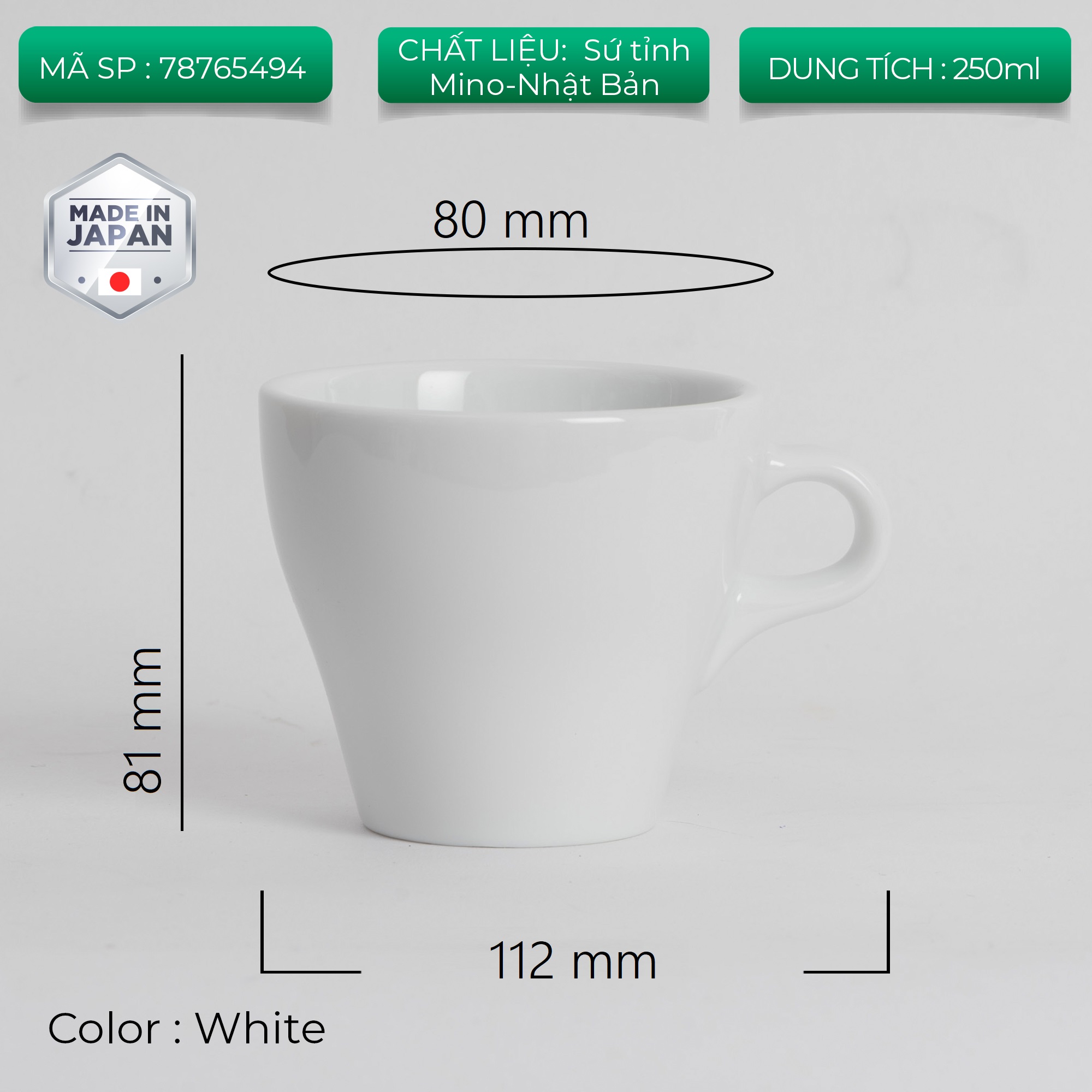 Ly sứ Origami Latte Cup 250ml uống trà cà phê