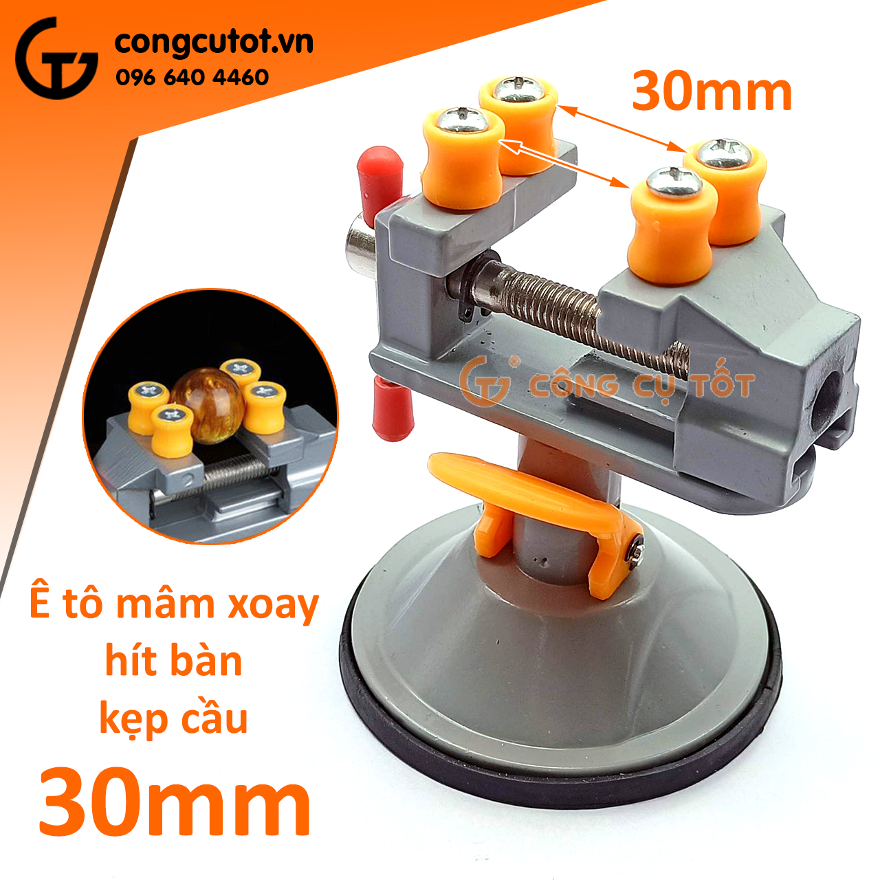 Ê tô mâm xoay hít bàn kẹp cầu độ mở 30mm