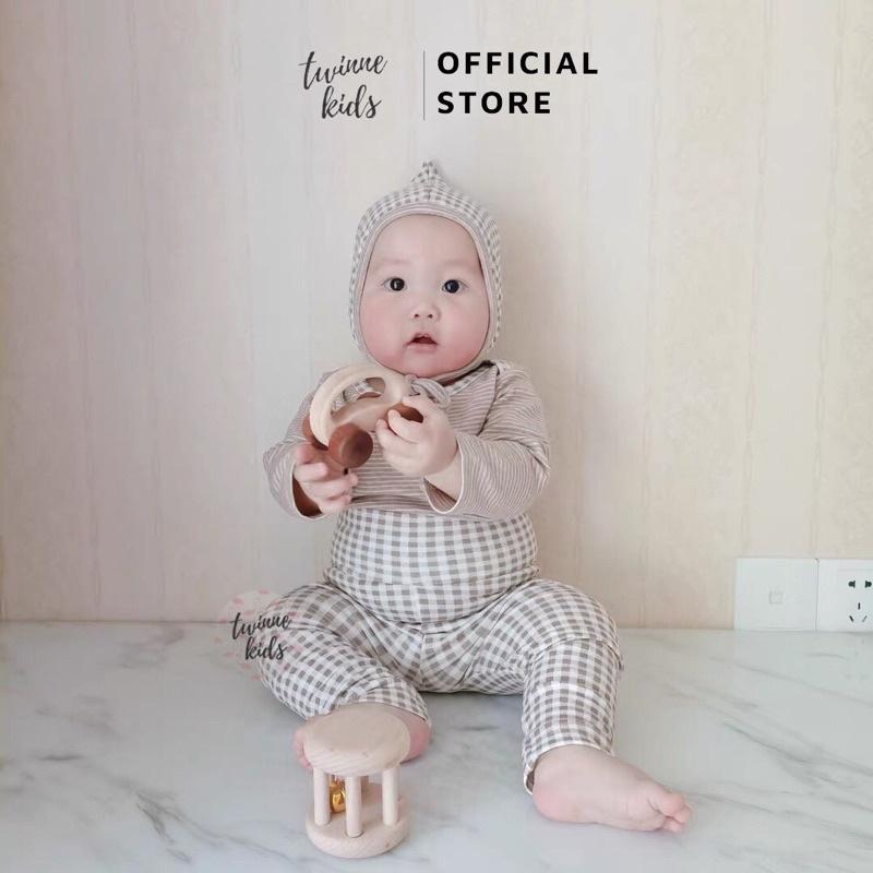 Set đồ thu đông 3 chi tiết áo quần mũ, bodysuit sơ sinh chất liệu cotton bé trai 0-24 tháng