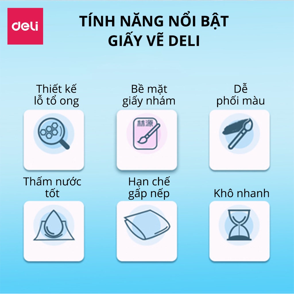 Giấy Vẽ Chuyên Dụng Deli - Gouache - Định Lượng 8K 160Gsm/180Gsm 1 Tệp - 73615 / 73617