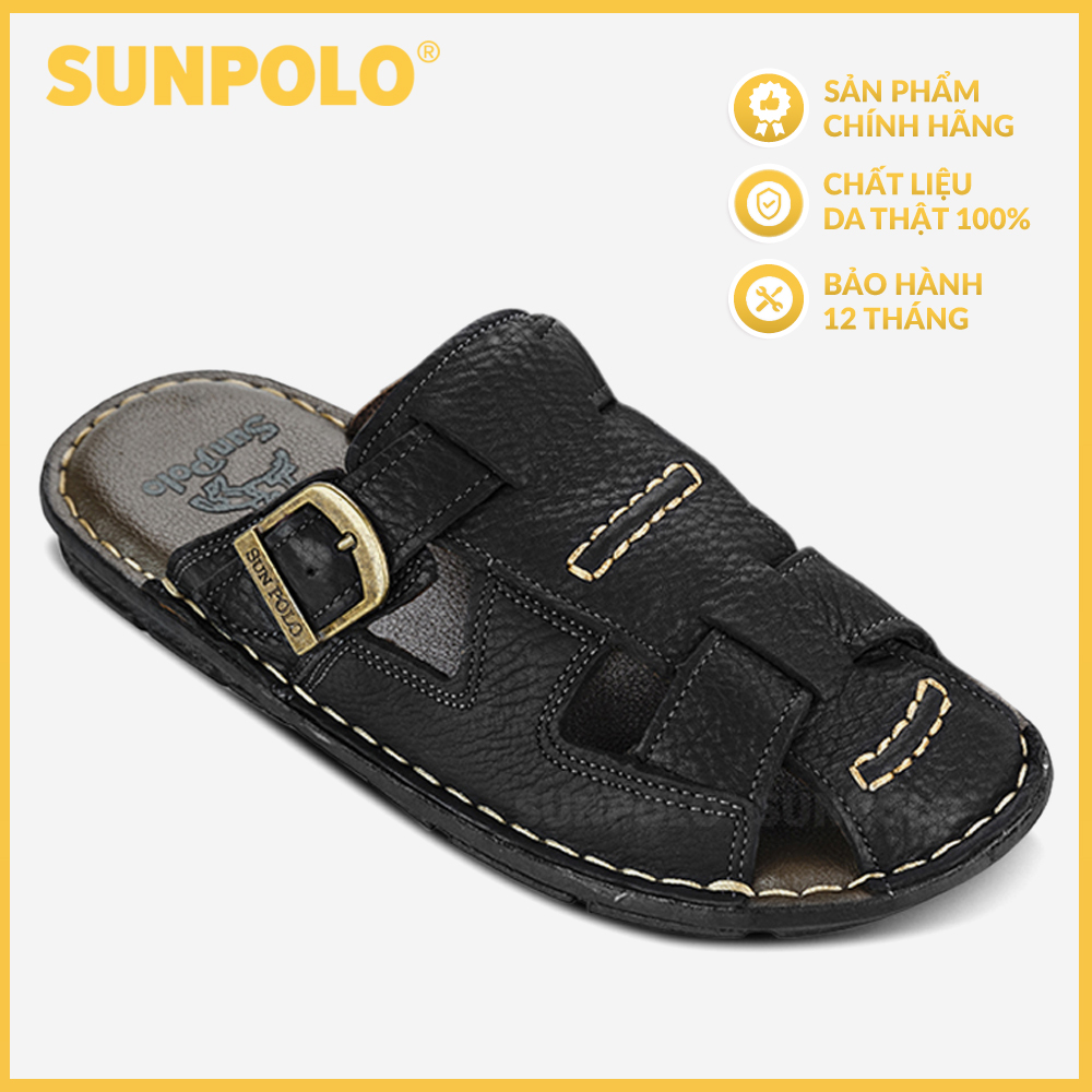 Dép Nam Bít Mũi Da Bò Cao Cấp SUNPOLO ABI019