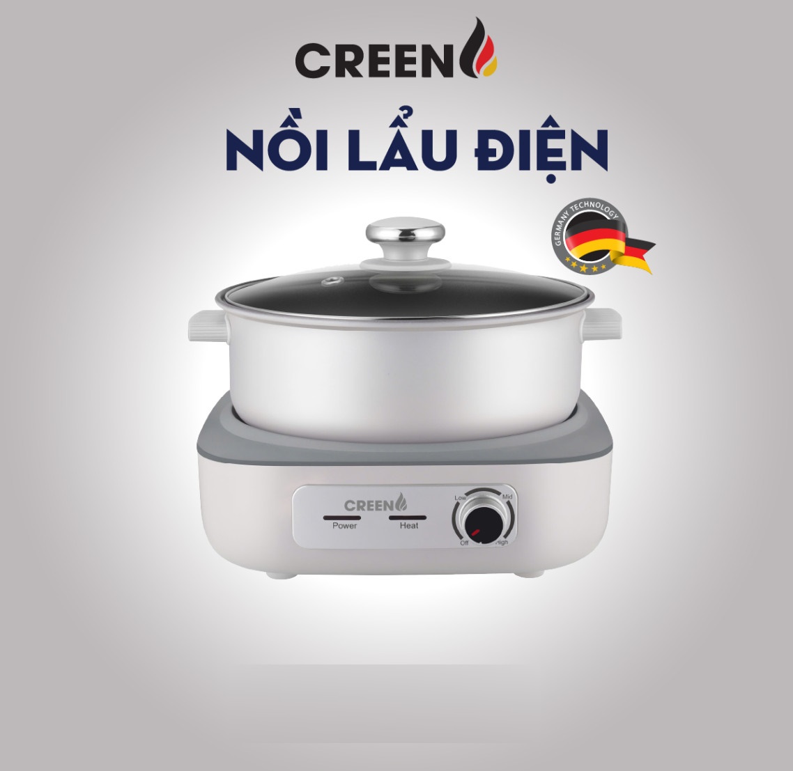 Nồi Lẩu Điện Đa Năng 5L CREEN CR-HP05 Thiết Kế Tháo Rời Độc Đáo, 1500W Bảo Hành 12 Tháng - Hàng Chính Hãng